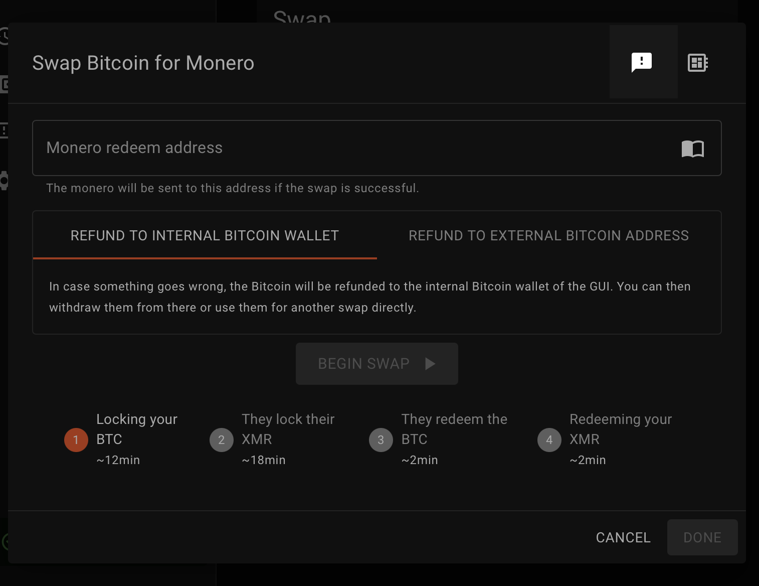 Feedback Button in the swap modal